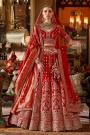 Red Silk Embroidered Lehenga Set With Double Dupatta In Net & Banarasi Silk & Belt