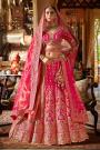 Fuchsia Pink Silk Embroidered Lehenga Set With Double Dupatta In Net & Banarasi Silk