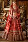 Red Silk Embroidered Lehenga Set With Double Dupatta In Net & Banarasi Silk