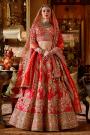 Red Silk Embroidered Lehenga Set With Double Dupatta In Net & Banarasi Silk