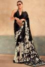 Black Satin Silk Kalamkari Printed Saree