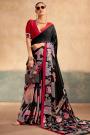 Black & Red Satin Silk Kalamkari Printed Saree