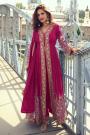 Magenta Pink Chinon Silk Embroidered Anarkali Set