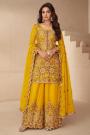 Yellow Chinon Silk Embroidered Kurta Set