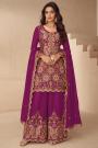 Plum Chinon Silk Embroidered Kurta Set