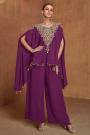 Plum Silk Embroidered Indowestern Kaftan With Top & Palazzo