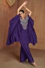 Purple Silk Embroidered Indowestern Kaftan With Top & Palazzo