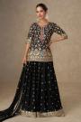 Black Chinon Silk Multicolored Embroidered Kurta Palazzo Set