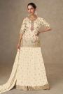 Ivory Chinon Silk Multicolored Embroidered Kurta Palazzo Set