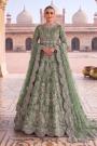Sage Green Net Embroidered Anarkali Dress With Dupatta