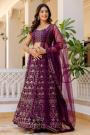 Plum Georgette Embroidered Lehenga Set With Net Dupatta