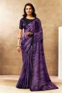 Purple Satin Silk Printed & Embroidered Saree
