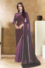 Berry Satin Silk Printed & Hand Embroidered Saree