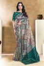 Green & Multicolor Tissue Silk Printed & Embroidered Saree