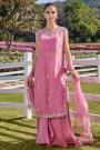 Pink Organza Silk Hand Embroidered Kurta Palazzo Set