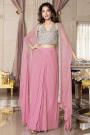 Blush Pink Georgette Embroidered Dhoti Skirt With Top & Shrug