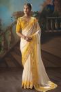 Ivory & Yellow Tissue Silk Embroidered Saree