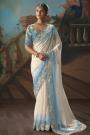 Ivory & Sky Blue Tissue Silk Embroidered Saree