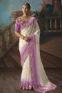 Ivory & Purple Tissue Silk Embroidered Saree