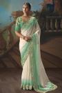 Ivory & Aqua Green Tissue Silk Embroidered Saree