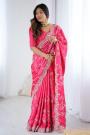 Fuchsia Pink Satin Silk Embroidered Saree
