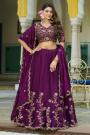 Plum Silk Embroidered Lehenga Set