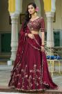 Deep Maroon Silk Embroidered Lehenga Set