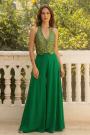Green Crepe Silk Zari Woven Waistcoat Style Top With Palazzo