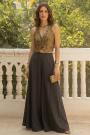 Charcoal Grey Crepe Silk Zari Woven Waistcoat Style Top With Palazzo