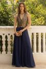 Navy Blue Crepe Silk Zari Woven Waistcoat Style Top With Palazzo
