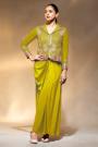 Lemon Green Crepe Silk Embroidered Indo-Western Top & Dhoti Skirt Set