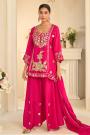 Dark Pink Chinon Silk Embroidered Sharara Kurta Set