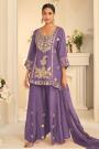 Lavender Chinon Silk Embroidered Sharara Kurta Set