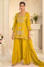Yellow Chinon Silk Embroidered Sharara Kurta Set