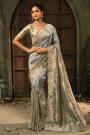 Grey Silk Embroidered & Zari Woven Saree