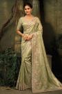 Olive Green Kanjipuram Silk Embroidered & Zari Woven Saree