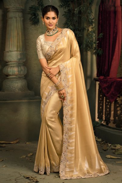 Beige Gold Silk Embroidered & Zari Woven Saree Beige Gold Silk Embroidered & Zari Woven Saree
