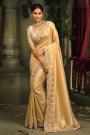 Beige Gold Silk Embroidered & Zari Woven Saree