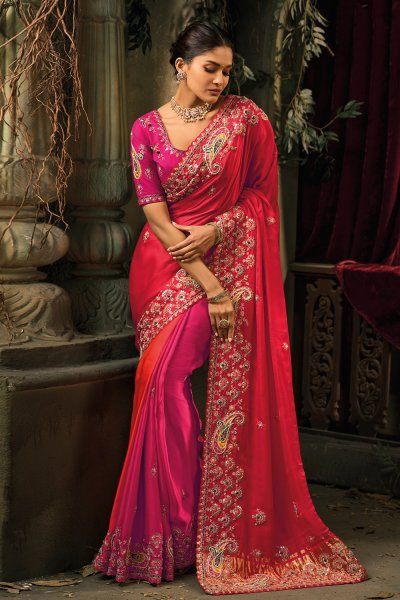 Red & Pink Silk Embroidered & Zari Woven Saree Red & Pink Silk Embroidered & Zari Woven Saree