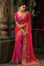 Red & Pink Silk Embroidered & Zari Woven Saree