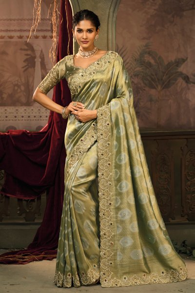 Sage Green Silk Embroidered & Zari Woven Saree Sage Green Silk Embroidered & Zari Woven Saree