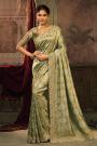 Sage Green Silk Embroidered & Zari Woven Saree