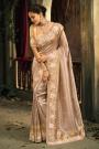 Champagne Silk Embroidered & Zari Woven Saree