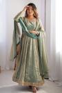 Sea Green Silk Embroidered Anarkali Set