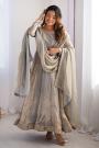 Grey Silk Embroidered Anarkali Set