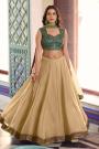 Prussian Blue & Beige Silk Embroidered Lehenga Set