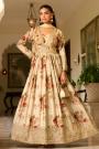 Ivory Chinon Silk Printed & Embroidered Anarkali Dress With Dupatta