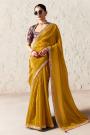 Mustard Organza Silk Embroidered Saree With Printed & Embroidered Blouse