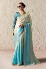Sky Blue Organza Silk Embroidered Saree With Printed & Embroidered Blouse