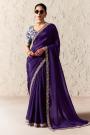 Violet Organza Silk Embroidered Saree With Printed & Embroidered Blouse